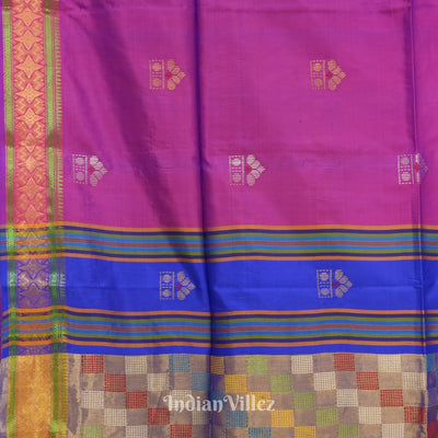 Soft Maroon With Blue Pure Bishnupuri  Silk Saree