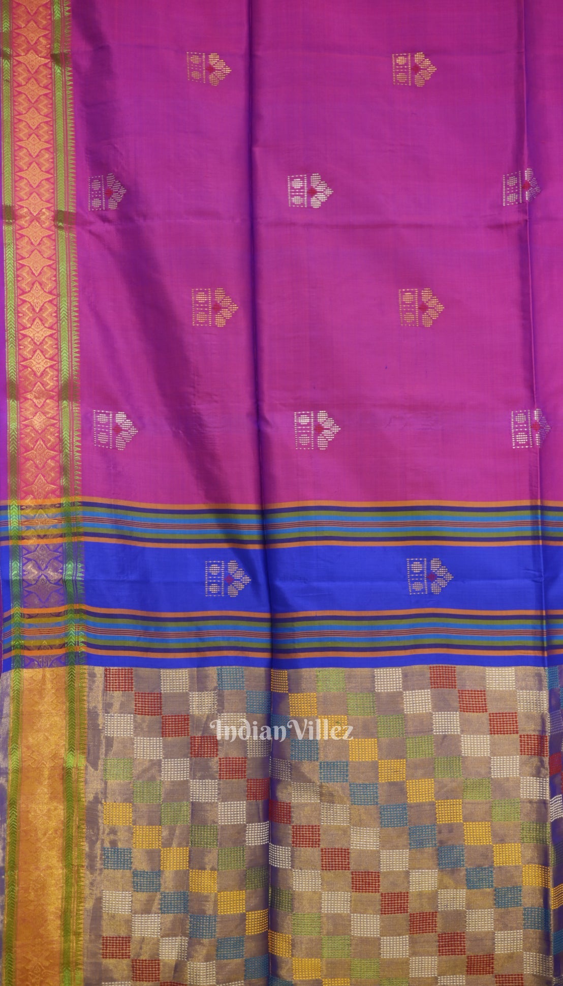 Soft Maroon With Blue Pure Bishnupuri  Silk Saree
