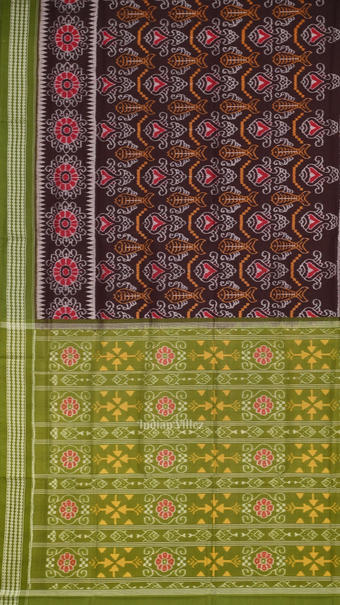 Coffee Green Odisha Sambalpuri Pure Cotton Saree