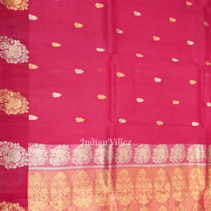 Rani Pink Banarasi Silk Saree With Floral Handwork