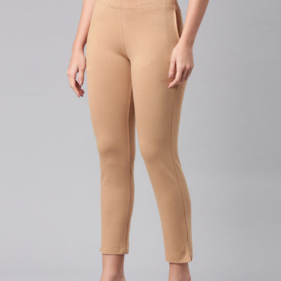 Women Solid Wheat Mid Rise Smart Fit Kurti Pant