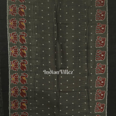Pickle Green With Elephant Theme Sambalpuri Cotton Saree