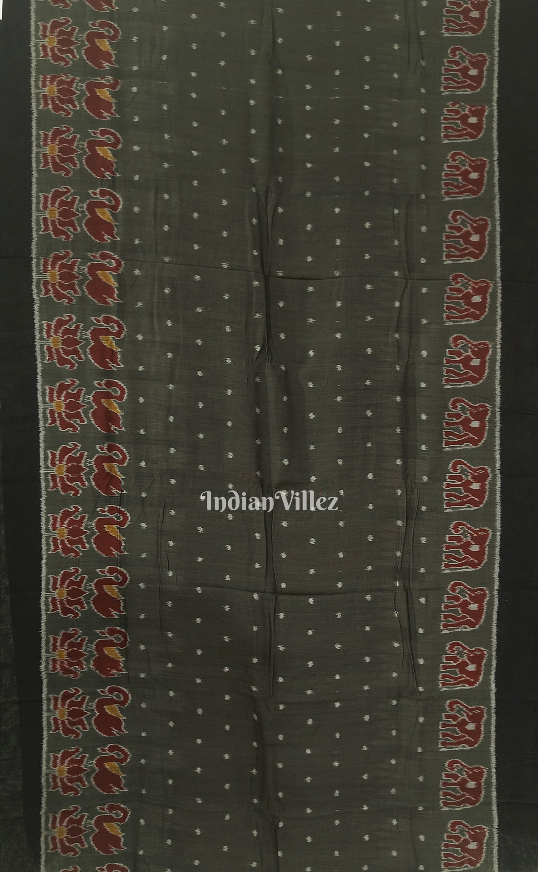 Pickle Green With Elephant Theme Sambalpuri Cotton Saree