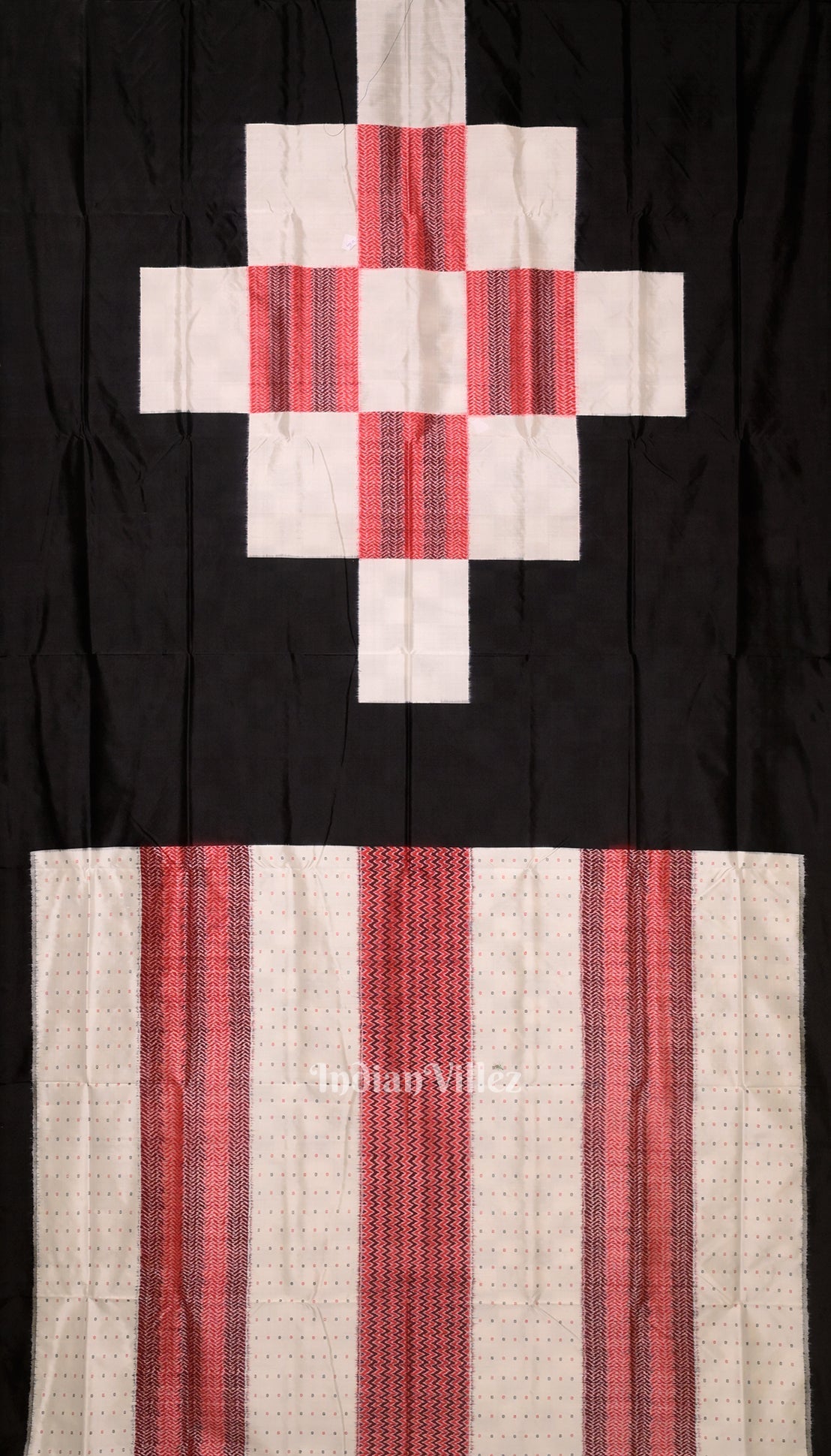 Black White Red Odisha Ikat Pasapali Sambalpuri Silk Saree