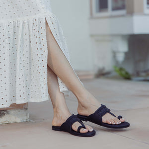 Melanie Black Solid Kolha Flats