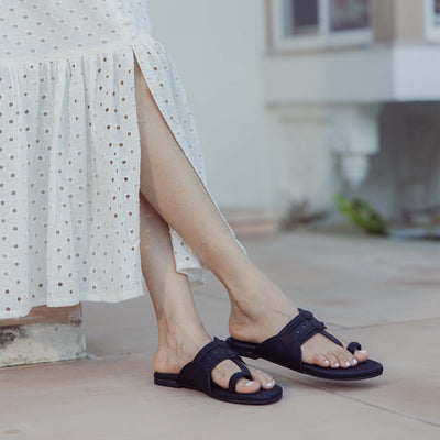 Melanie Black Solid Kolha Flats