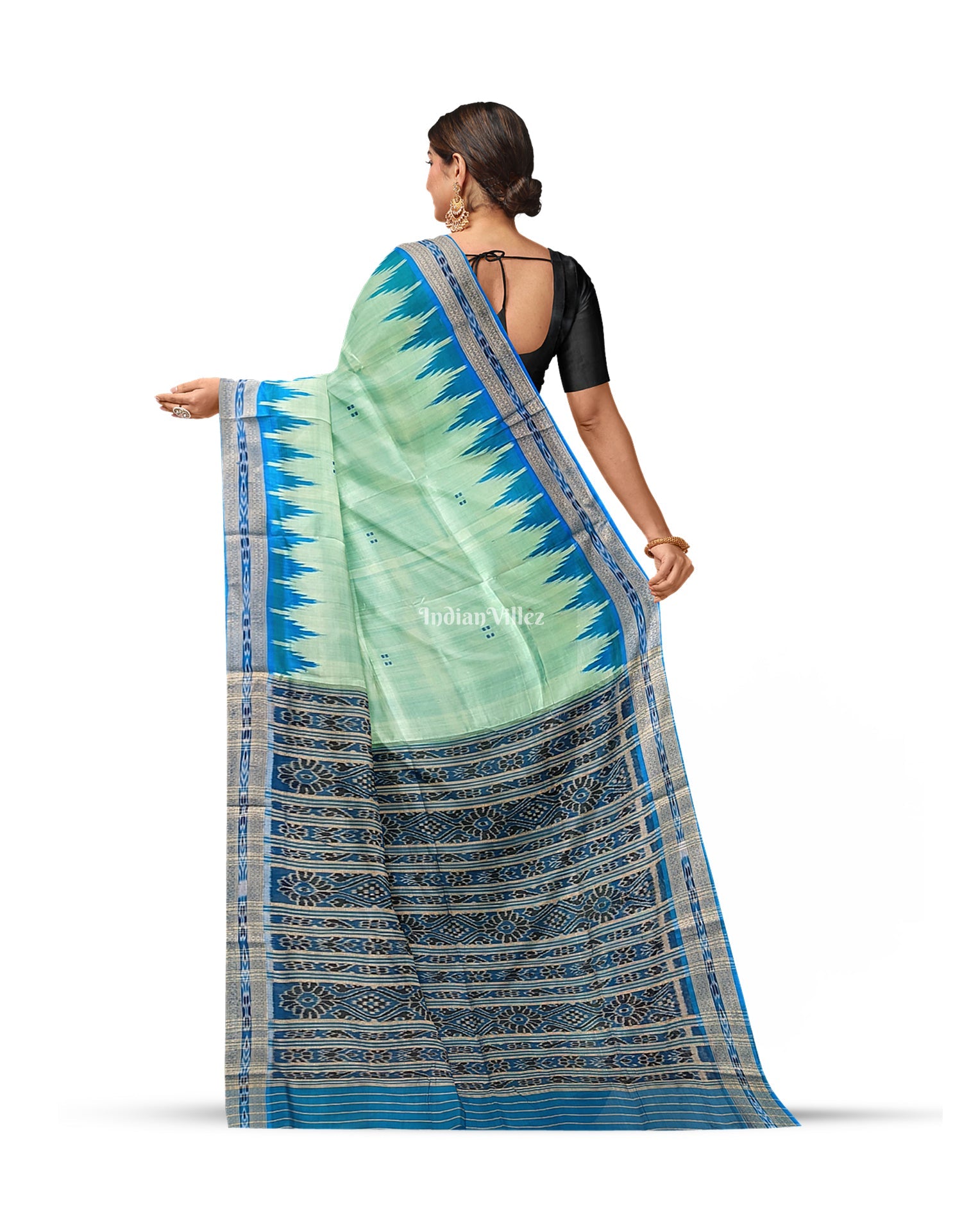 Mint Green Butta Design Odisha Ikat Khandua Silk Saree