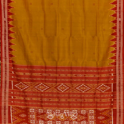 Golden Yellow Phoda Kumbha Design Odisha Ikat Khandua Silk Saree