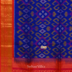 Royal Blue with Rani Pink Border Pochampally Ikat Silk Saree