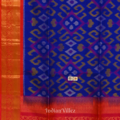 Royal Blue with Rani Pink Border Pochampally Ikat Silk Saree