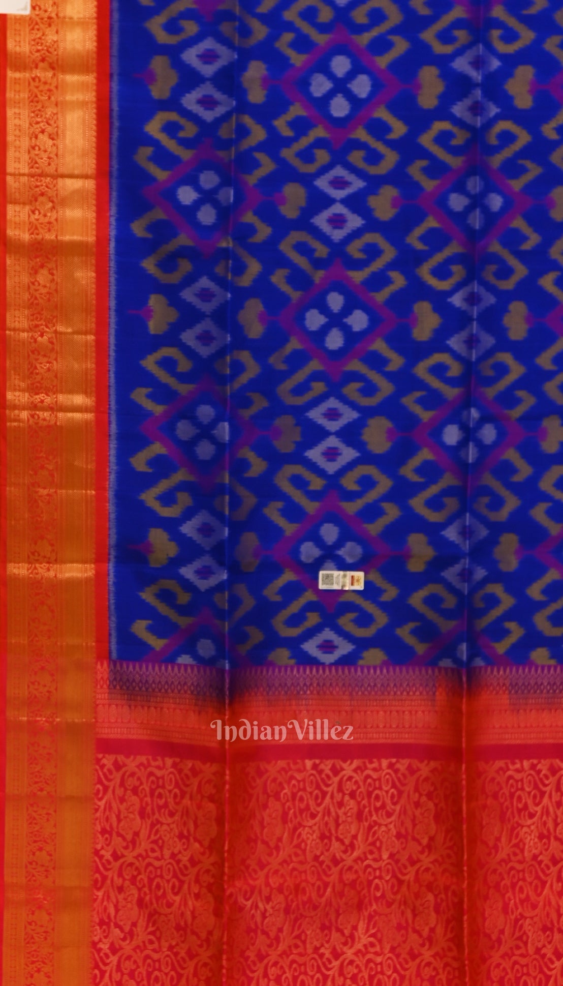 Royal Blue with Rani Pink Border Pochampally Ikat Silk Saree