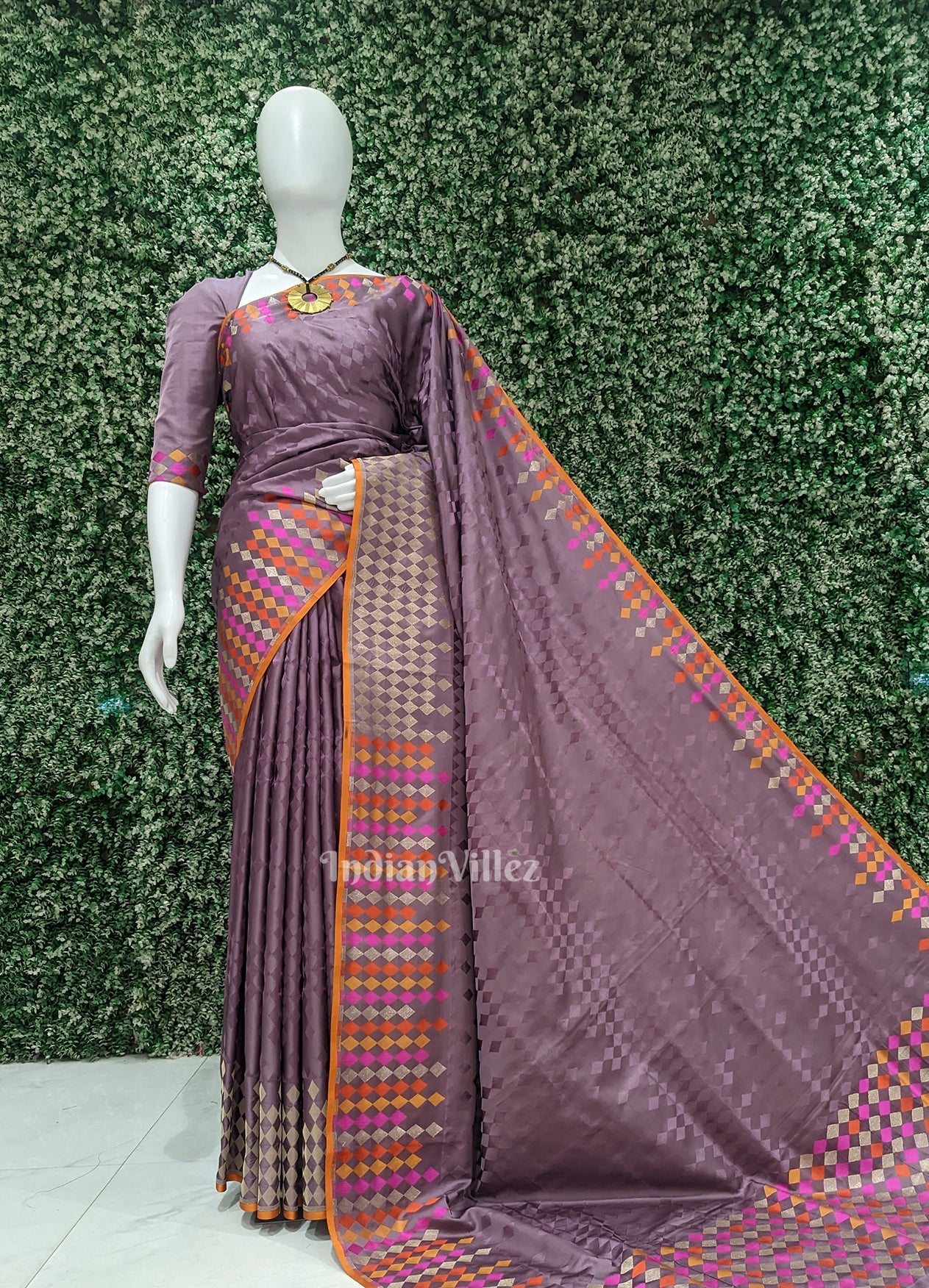 Exclusive Lavender Satin Banarasi Saree
