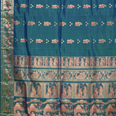 Peacock Blue Handwoven Baluchari Silk Saree