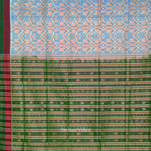 Exclusive Ocean Blue Floral Theme Sambalpuri Silk Saree