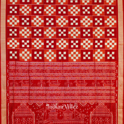 Red White Pasapali Theme Pure Sambalpuri Silk Saree