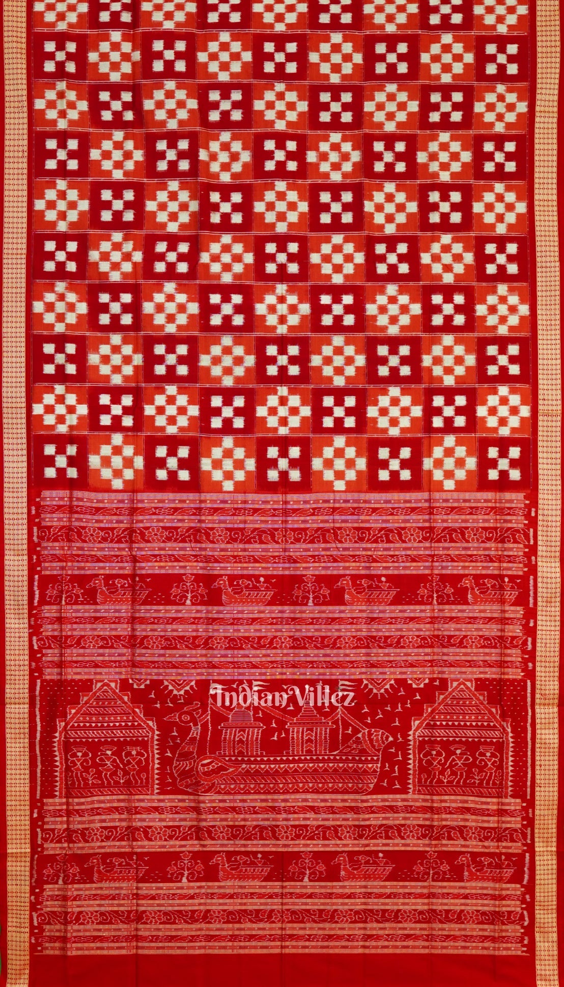 Red White Pasapali Theme Pure Sambalpuri Silk Saree