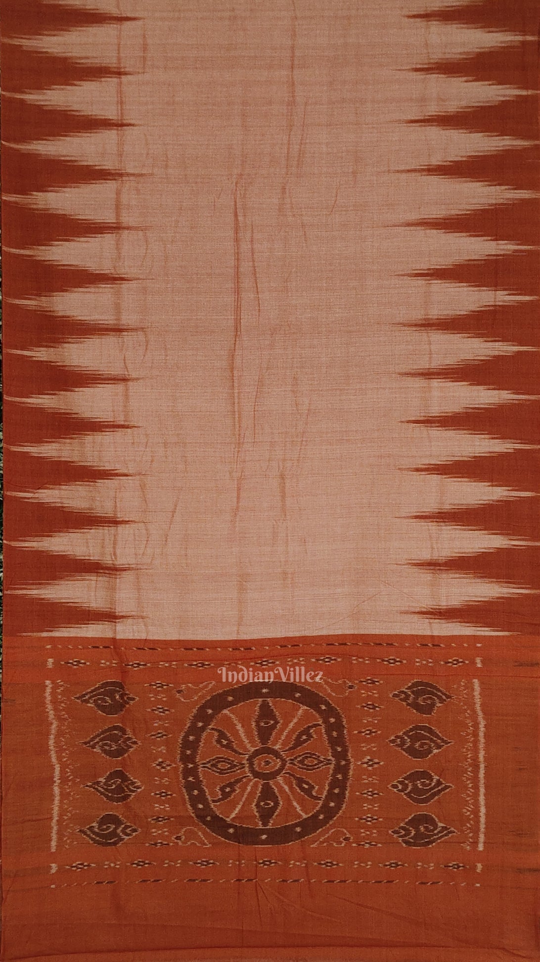 Brick Red Kargil Kumbha Maniabandha Cotton Saree