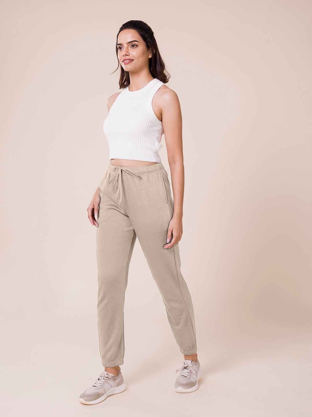 Women Solid Beige Mid Rise Ultra Warm Jogger