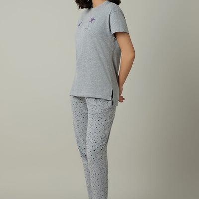 Sleep Joggers Set - Grey Melange Print