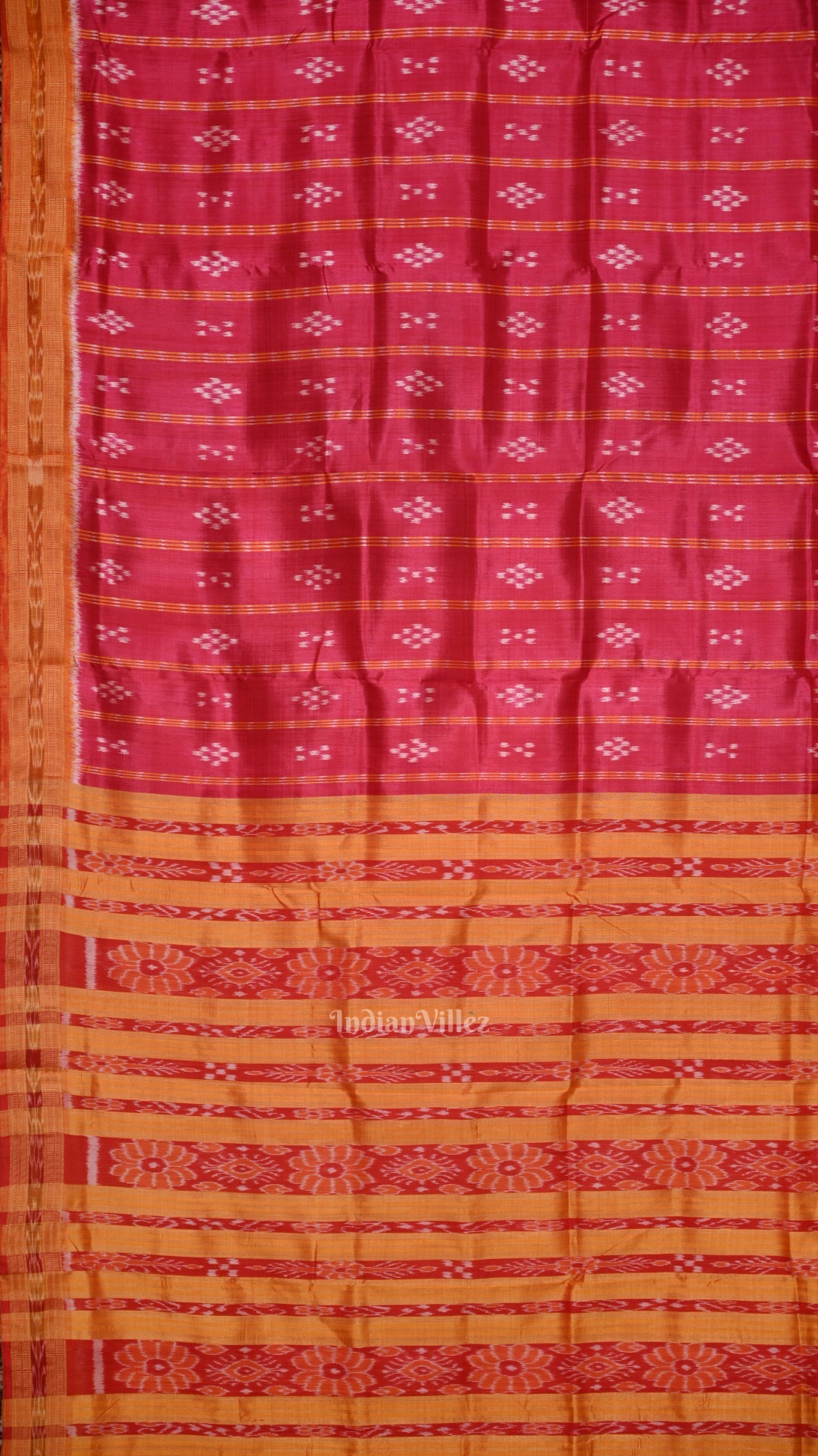 Rani Pink Yellow Pasapali Odisha Ikat Khandua Silk Saree
