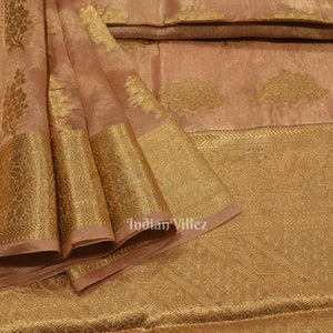 Peach Pink Zari Woven Tissue Banarasi Saree