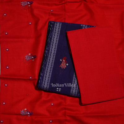 Blue Red  Doll Odisha Ikat Sambalpuri Cotton Dress Set with Dupatta