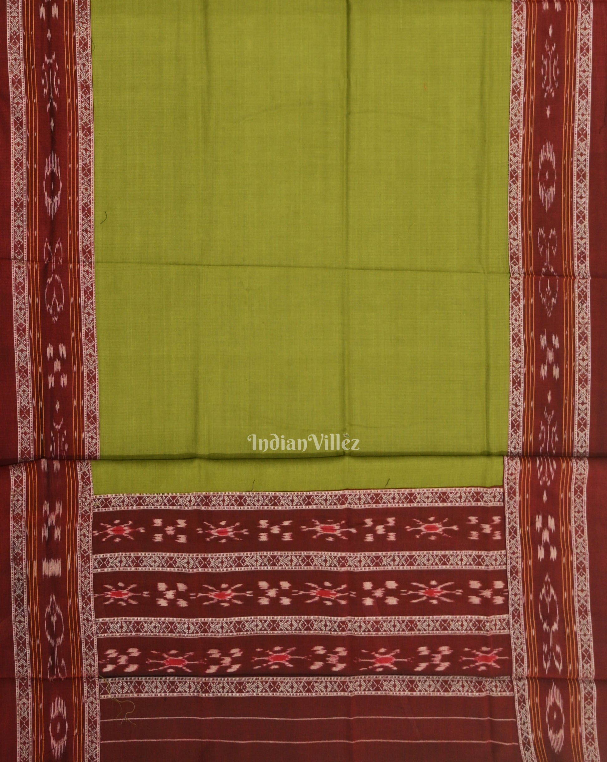 Maroon Parrot Green Flower Buti Odisha Ikat  Sambalpuri Dress Set & Dupatta