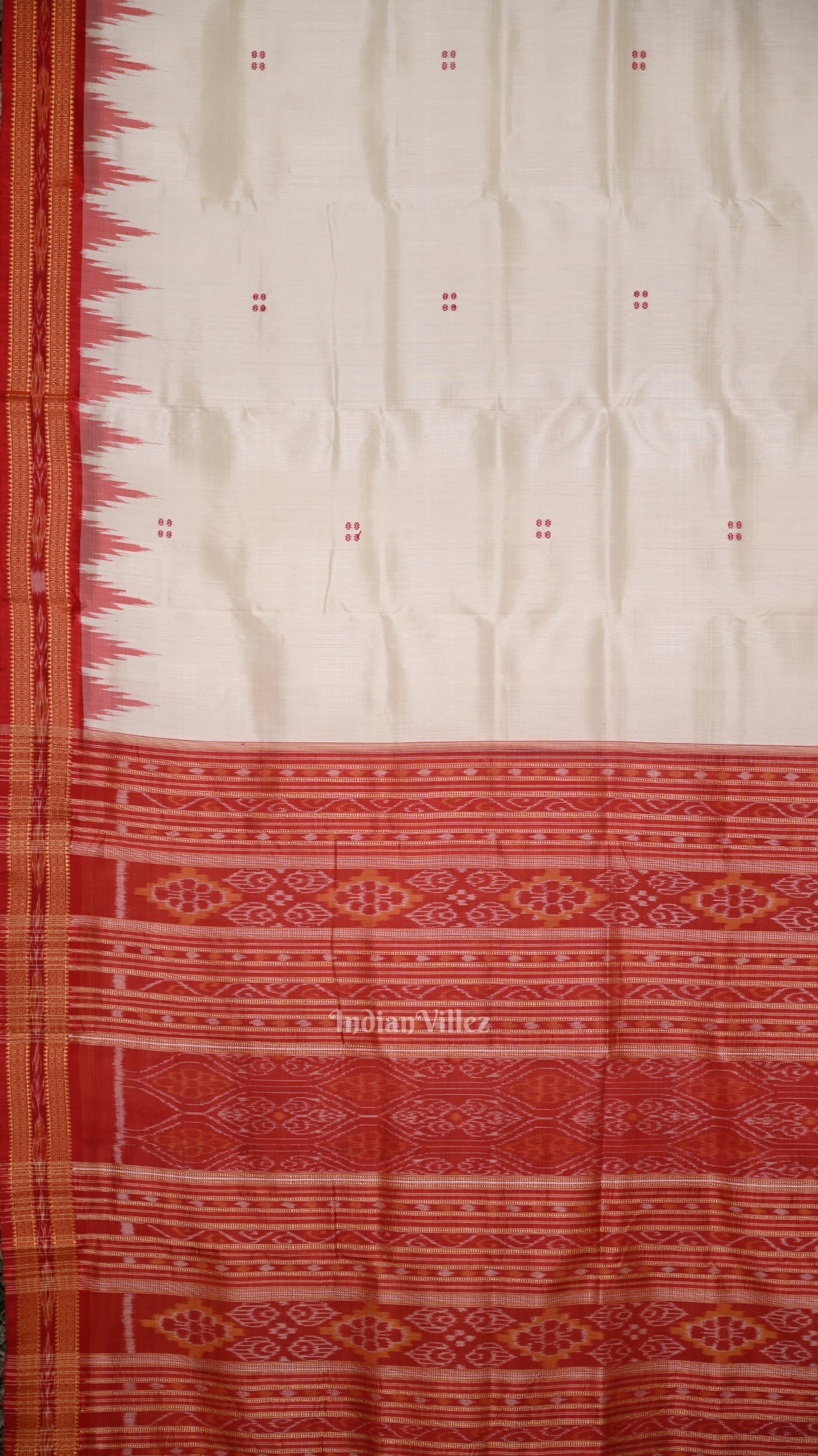 White Red Buti Odisha Ikat Khandua Silk Saree