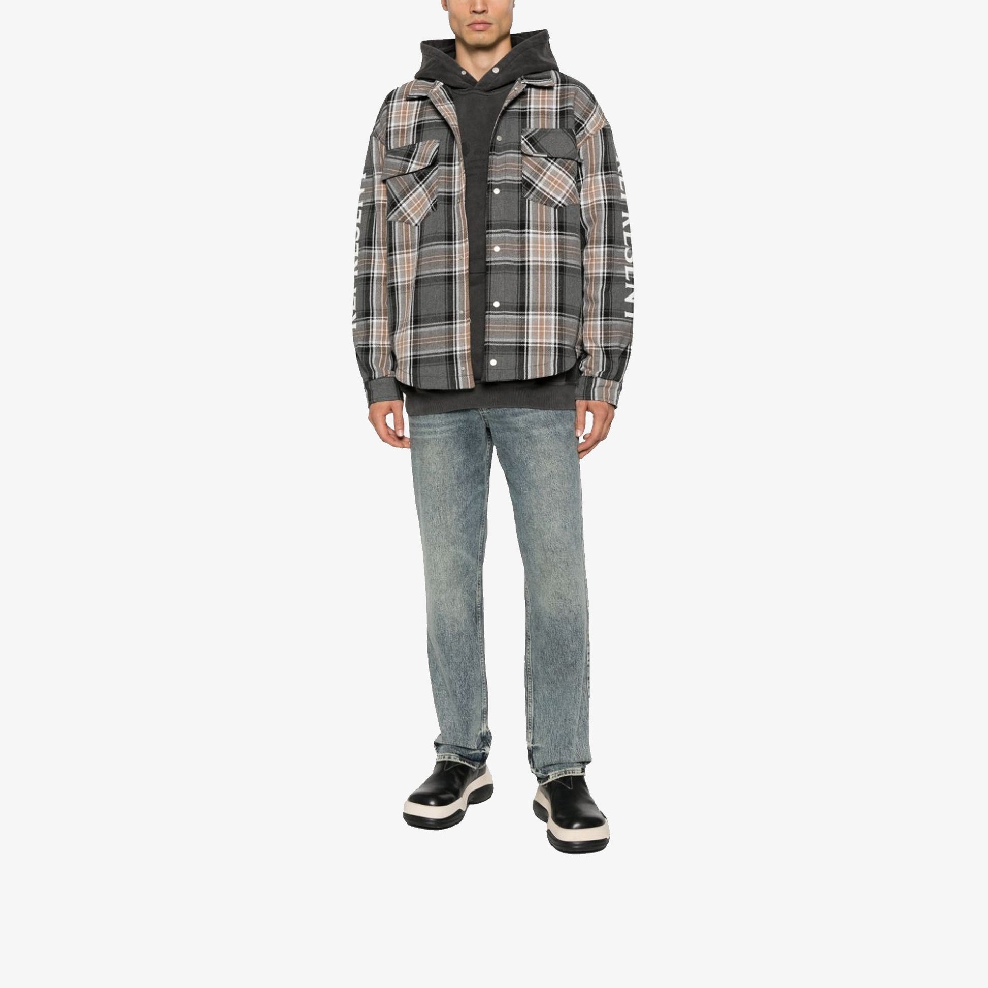 Represent | QUILTED FLANNEL SHIRT  { GREY CHECK