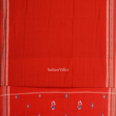 Royal Blue Red Doll Odisha Ikat Sambalpuri Cotton Dress set with Dupatta