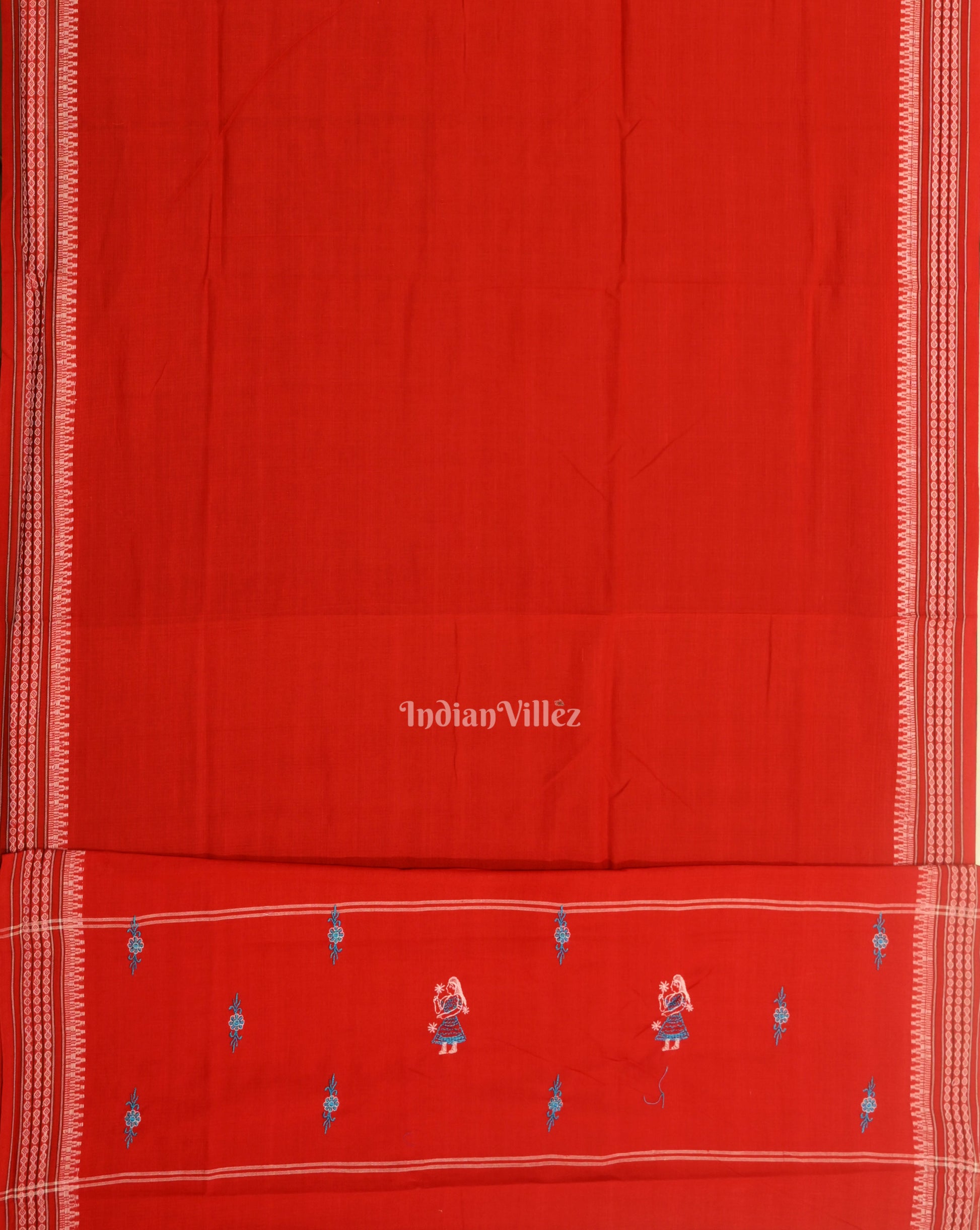 Royal Blue Red Doll Odisha Ikat Sambalpuri Cotton Dress set with Dupatta