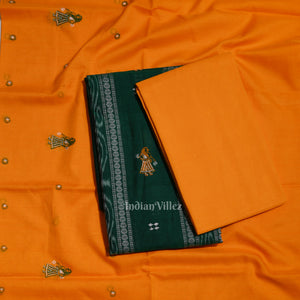 Green Yellow Doll Odisha Ikat Sambalpuri Cotton Dress Set with Dupatta