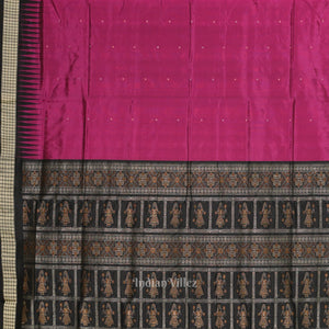 Magenta Pink Black Buti Design  Bomkai Sambalpuri Silk Saree