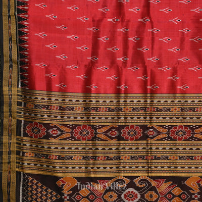 Deep Red Mayur Chandrika Khandua Silk Saree