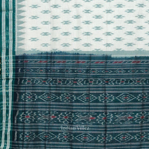 White Teal Green Mayur Chandrika Maniabandha Cotton Saree