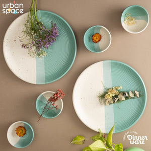 Handmade Ceramic Dinner Set for 2, set of 2 Dinner plates and 4 katoris, Set of 6, Ocean Green Pearl