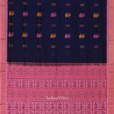 Navy Blue Pink Doll Theme Bomkai Cotton Saree