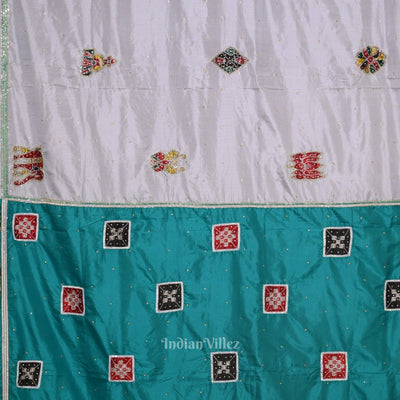 Blue Cement Square Motif Pure Silk Hand Embroidered Saree