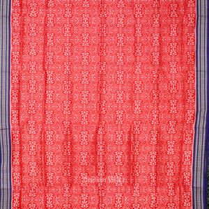 Red Blue Floral Motif Sambalpuri Silk Saree