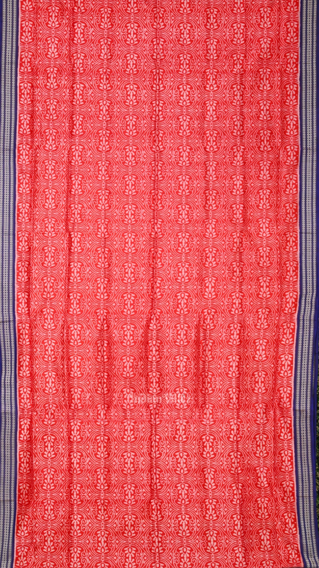 Red Blue Floral Motif Sambalpuri Silk Saree