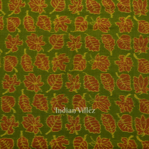 Green Autumn Leaves Motif Sambalpuri Ikat Cotton Fabric