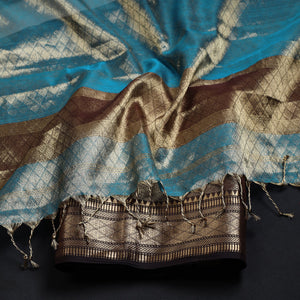 Brown - 2pc Tissue Zari Handloom Cotton Maheshwari Dress Material