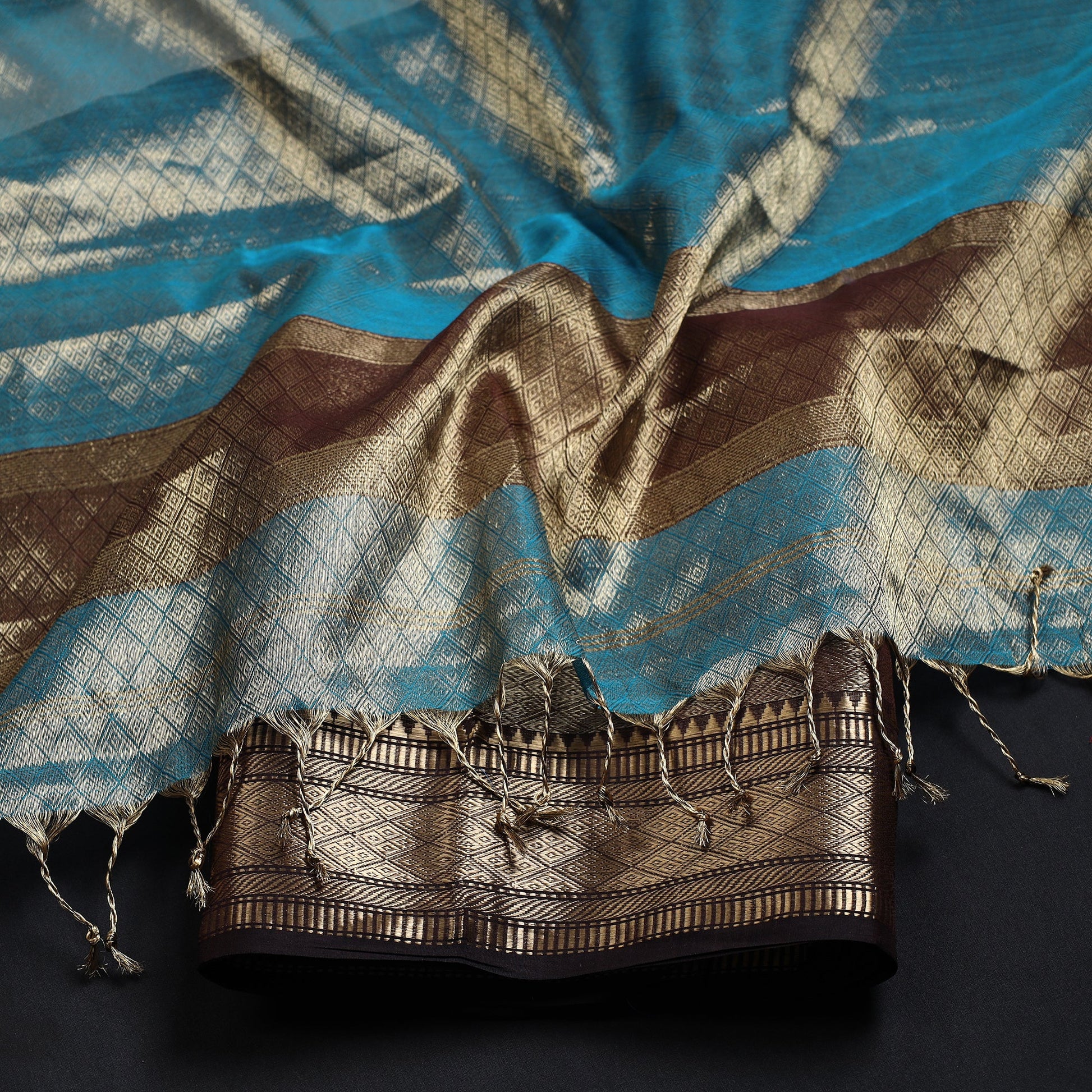 Brown - 2pc Tissue Zari Handloom Cotton Maheshwari Dress Material