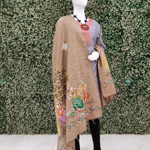 Lavender Golden Dual Tone Nartaki Tussar Pattachitra Dupatta