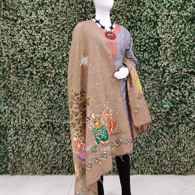 Lavender Golden Dual Tone Nartaki Tussar Pattachitra Dupatta