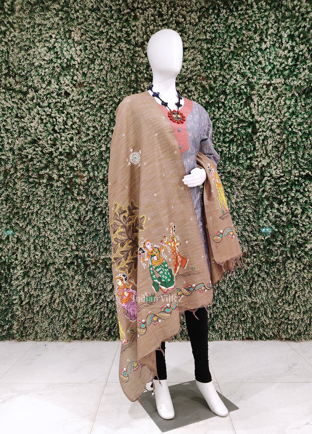 Lavender Golden Dual Tone Nartaki Tussar Pattachitra Dupatta
