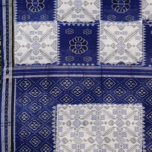 White Blue Pasapali Odisha Ikat Sambalpuri Cotton Saree