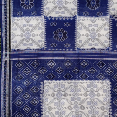 White Blue Pasapali Odisha Ikat Sambalpuri Cotton Saree