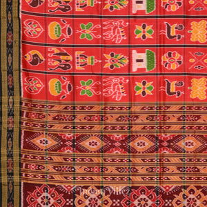 Deep Red Black Nabakothi Khandua Silk Saree