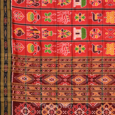 Deep Red Black Nabakothi Khandua Silk Saree